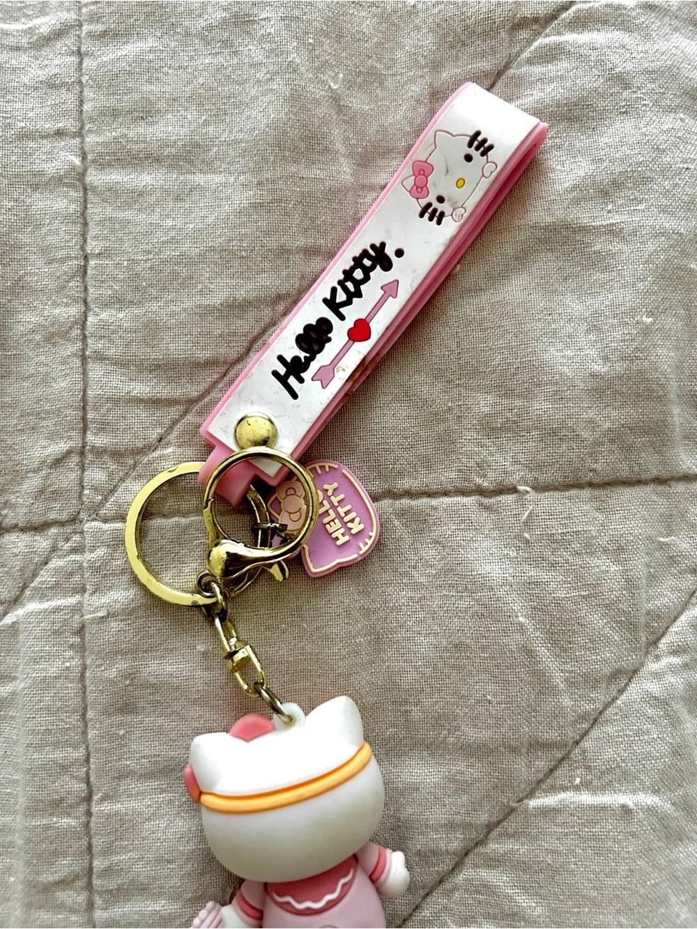 Hello Kitty Pink & White Charm Keyring Wristlet with Gold Hardware